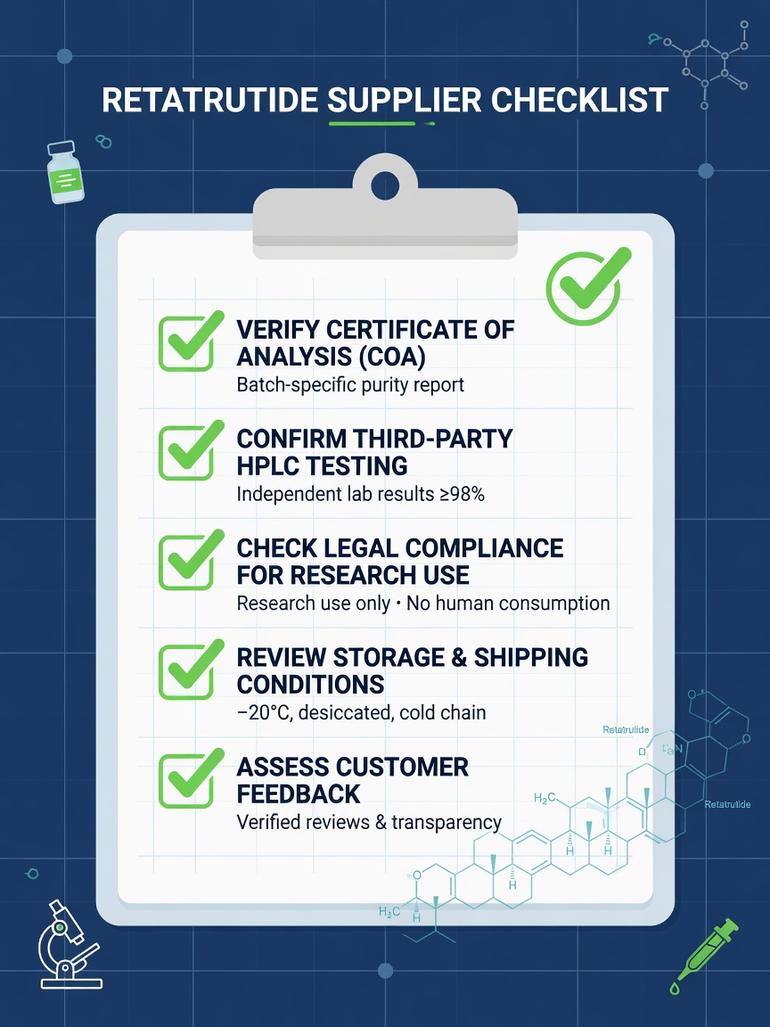 amp safety guide 2026 supplier evaluation checklist infographic with COA verification steps