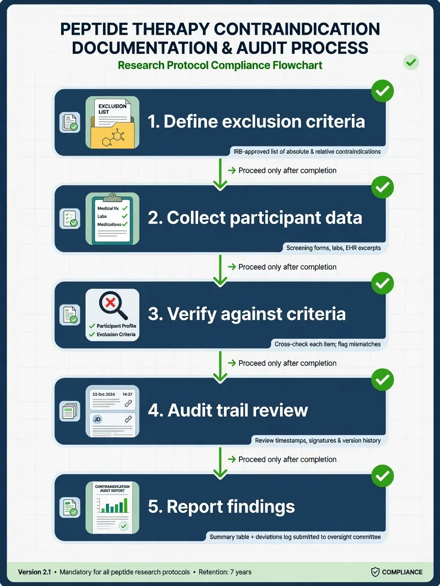 Checklist diagram for documenting and auditing peptide therapy contraindications in research